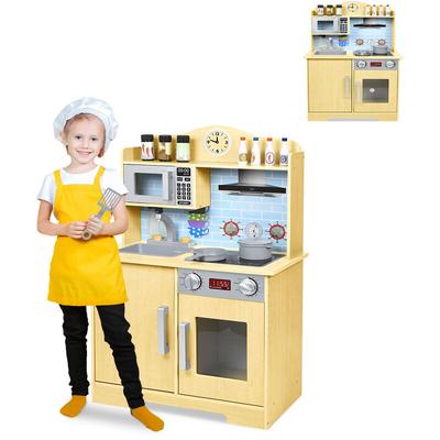 Froadp Kinderküche Spielküche aus Holz Küchenspielzeug Set mit Zubehör wie Mikrowelle, Backofen,