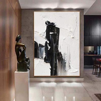 Black and white Abstract art oil painting hand painted Black and white Painting Black textured painting wall art Black and white painting wall art handmade Black and white 3D textured oil painting