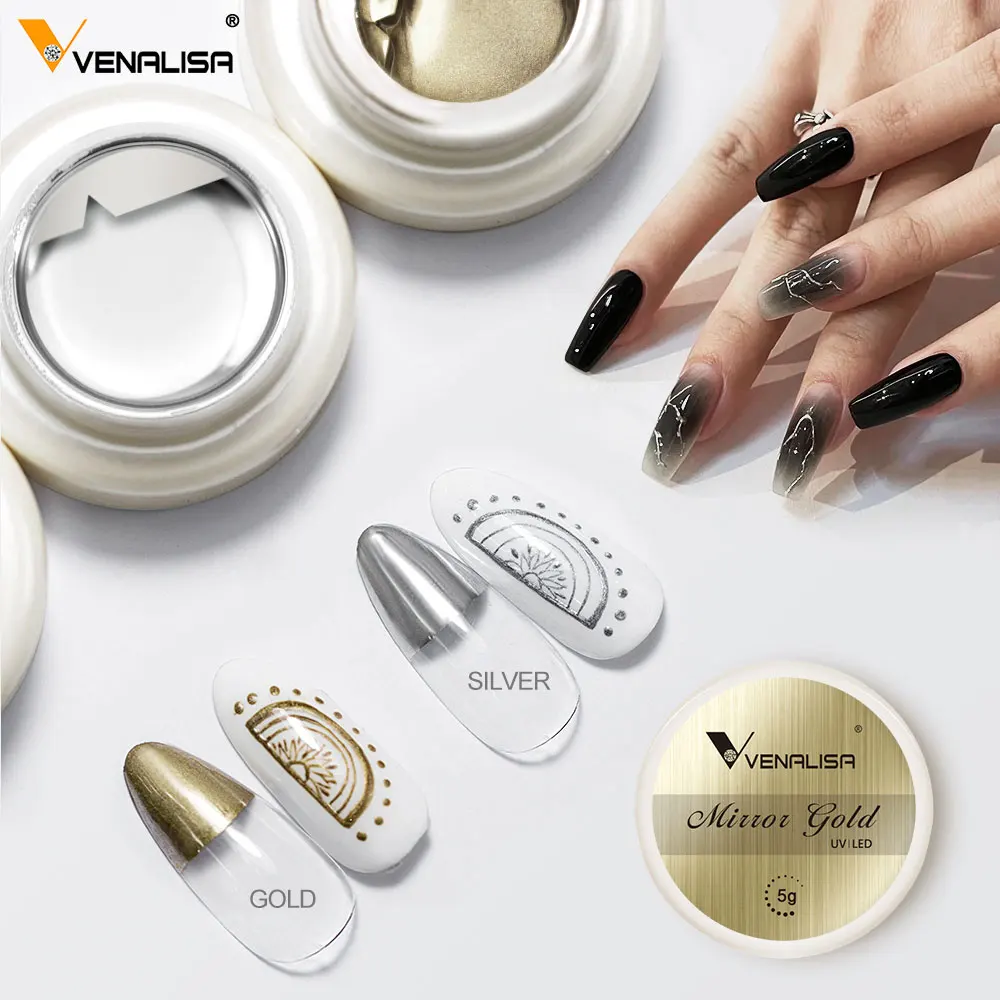 Venalisa-Gel de Peinture Miroir D.lique Or et Argent, Matériel de Documents Purs, Gel de Pierres Précieuses Néon, Verhéritage à Ongles LED UV Soak Off, GDCOCO
