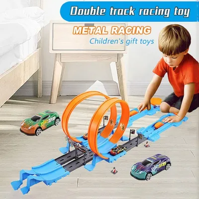 Hot Stunt Speed Double Car Wheels Model Racing Track Diy Assembled Rail Kits Catapult Rail Car