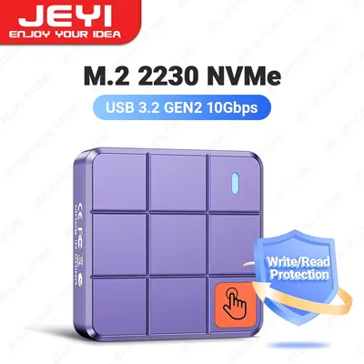 JEYI 2230 M.2 NVMe Enclosure with Touch Control, USB3.2 GEN2 10Gbps PCIe SSD Case With Write/Read Protection, Support UASP TRIM