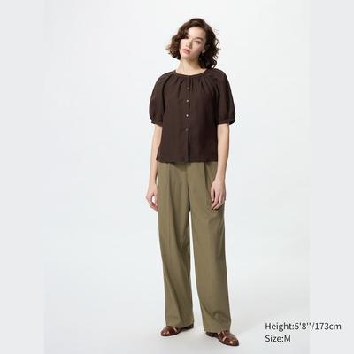 Uniqlo - Pleated Wide Trousers - Green - XXS