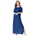Plus Size Women's Ultrasmooth® Fabric Cold-Shoulder Maxi Dress by Roaman's in Navy Leaf Medallion (Size 42/44) Long Stretch Jersey