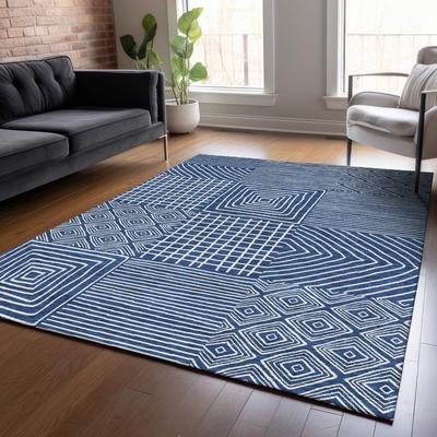 Machine Washable Indoor/ Outdoor Modern Mosaic Chantille Rug