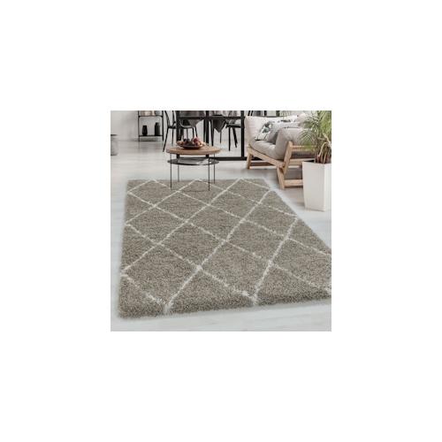 Carpetsale24 Hochflor Teppich Rauten Design Flauschiger Langflor Wohnzimmerteppich, Beige, 140 x 200 cm