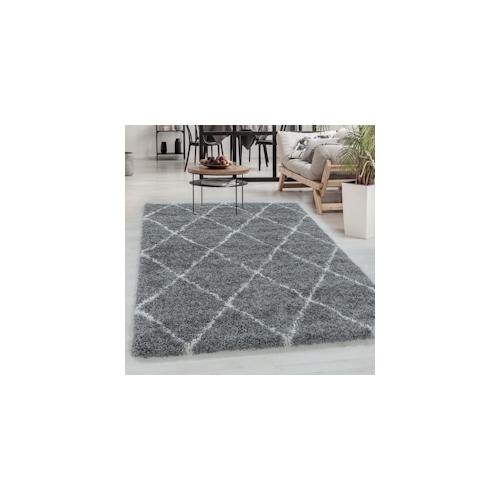 Carpetsale24 Hochflor Teppich Rauten Design Flauschiger Langflor Wohnzimmerteppich, Grau, 80 x 150 cm