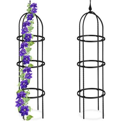 Rankhilfe Obelisk, 2er Set, 100cm hoch, Ranksäule für Kletterpflanzen, Metall, freistehend,