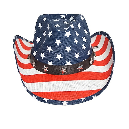 Herren Kentucky Derby Hut Cowboyhut Schwarz Gelb Polyester Druck Stilvoll Reise Western-Cowboy Outdoor Urlaub Flagge Atmungsaktiv Image