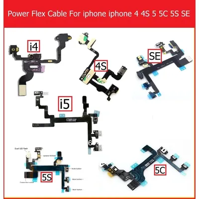 Genuine Mute&Volume&Power Flex Cable for iPhone 4 4S 5 5S 5C SE Volume &power switch on/off button flex ribbon replacement parts