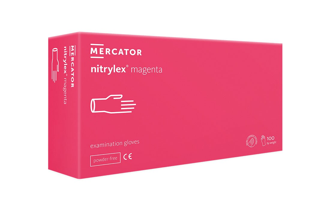 Mercator Nitrylex® pink- Medizinische Nitrilhandschuhe, puderfrei, latexfrei in magenta 1x 100 Stück Größe: L Image