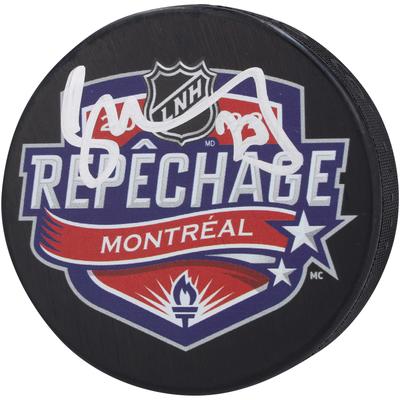 Juraj Slafkovsky Montreal Canadiens signierter französischer Hockey-Puck mit Logo des NHL-Drafts 2022 Image