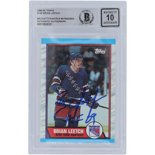 Brian Leetch New York Rangers signierte 1989-90 Topps #136 Beckett Fanatics bezeugte authentifizierte 10 Rookie-Karte mit 