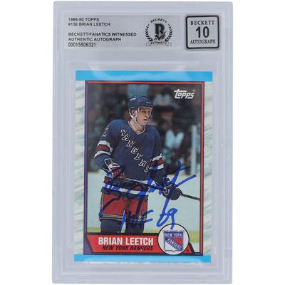 Brian Leetch New York Rangers signierte 1989-90 Topps #136 Beckett Fanatics bezeugte authentifizierte 10 Rookie-Karte mit "HOF 09"-Inschrift Image