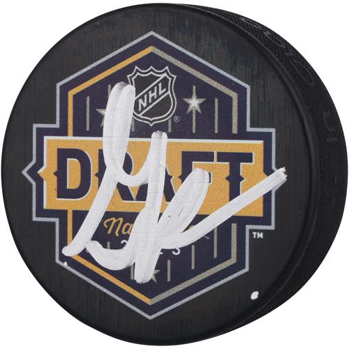 Gabe Perreault New York Rangers signierter Hockeypuck mit Logo des Draft 2023