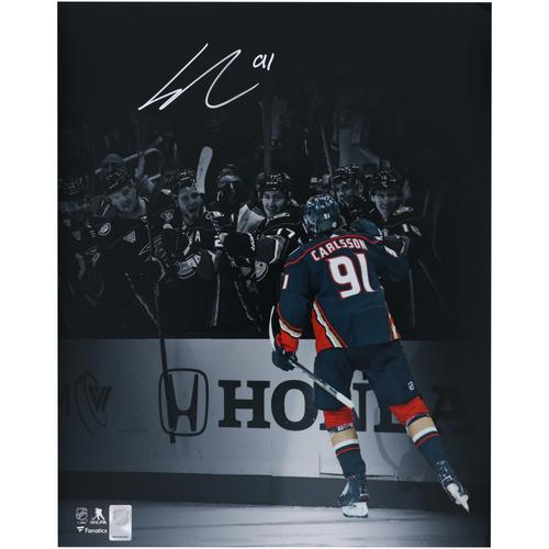 Signiertes NHL-Foto von Leo Carlsson von den Anaheim Ducks (16 x 20 Zoll) mit der Feier zum 1. Tor