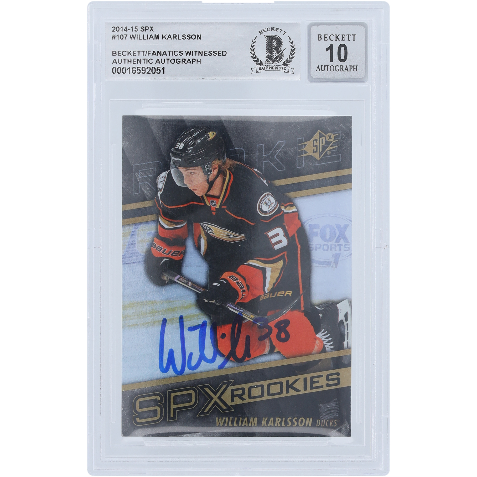 William Karlsson Anaheim Ducks signiert 2014–15 Upper Deck SPX Rookies #107 Beckett Fanatics bezeugt authentifiziert 10 Rookie-Karte Image