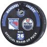 New York Rangers Practice-Used Puck Used During Warmups vs. Edmonton Oilers on November 26 2022