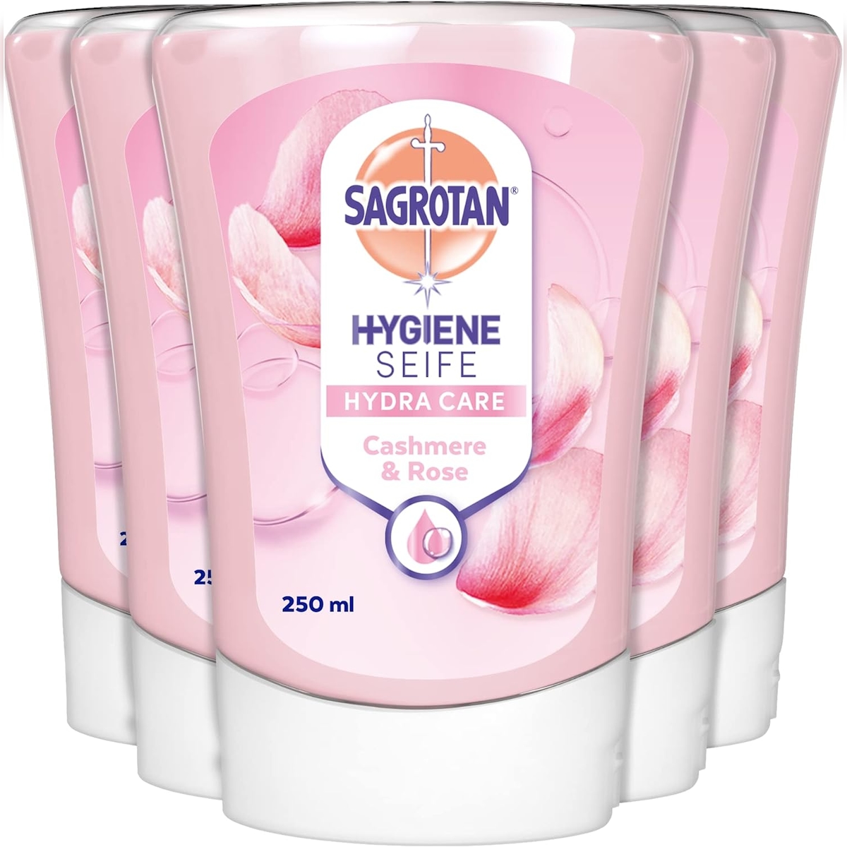 Sagrotan No-Touch Nachfüller Cashmere und Rose Flüssigseife – Für den automatischen Seifenspender – 5 x 250 ml Handseife Image