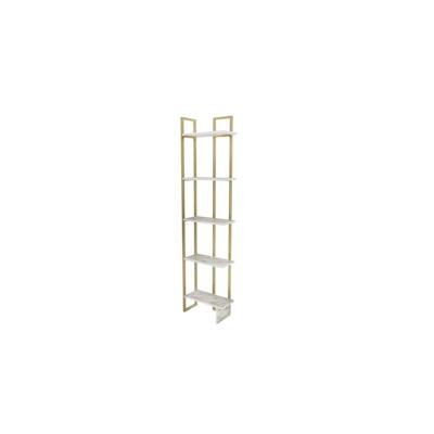 Dmora Bücherregal Dbradari, Büroregal, Mobiler Buchhalter, Bücherbrett, 45x22h180 cm, Weiß und Gold Image