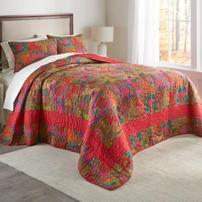 Floral Quilted Bedspread by BrylaneHome in Red Floral (Size KING)