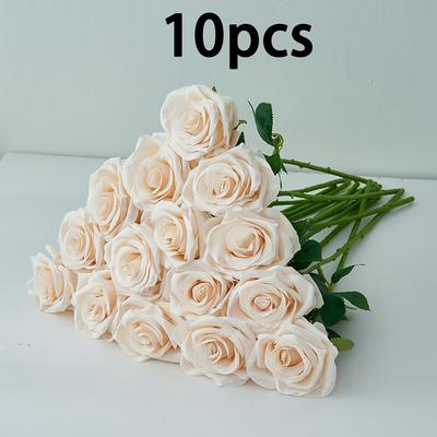 TEMU 10pcs Artificial Champagne Flowers Roses Long Stems Fake Flowers, Decorative Bridal Wedding Bouquet For Home Garden Party Decor