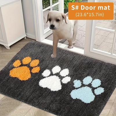 TEMU Polyester Absorbent Pet Door Mat For Dogs – Quick Dry, Dust Removal, Uncharged Paw Print Welcome Rug Image