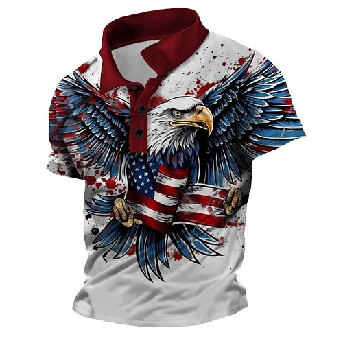 Homme Drapeau Américain anciens combattants Polo Chemise de golf Manche Courte Polos Chemises à Col Vêtements de rue Vêtements de vacances Tenues de fête Impression 3D Boutons Printemps Été Bleu