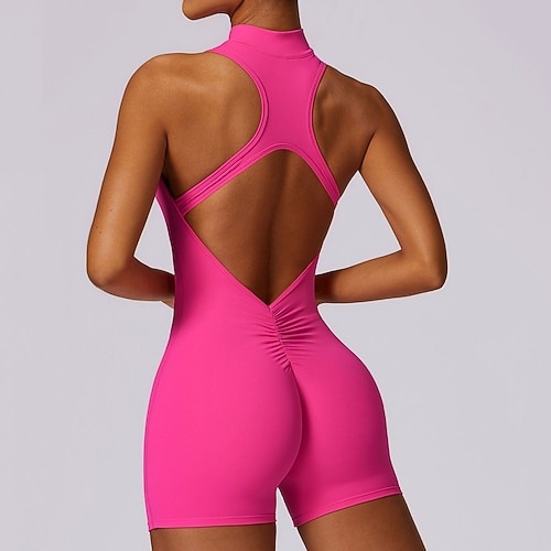 Per donna Tuta Tuta da allenamento Tutina Cerniera Tinta unica Body Pagliaccetto Estate Primavera Nero Fucsia Allenamento in Palestra Fitness Yoga Vita Alta Morbido Traspirante Senza Maniche Sport