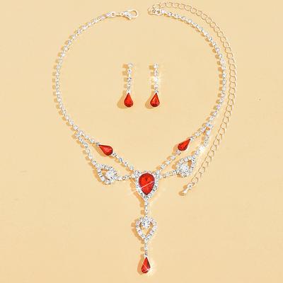Bridal Jewelry Sets Two-piece Suit Imitation Diamond 1 Necklace Earrings Women's Elegant Stylish Sweet Lovely Tassel Fringe Drop Precious Jewelry Set For Wedding Gift