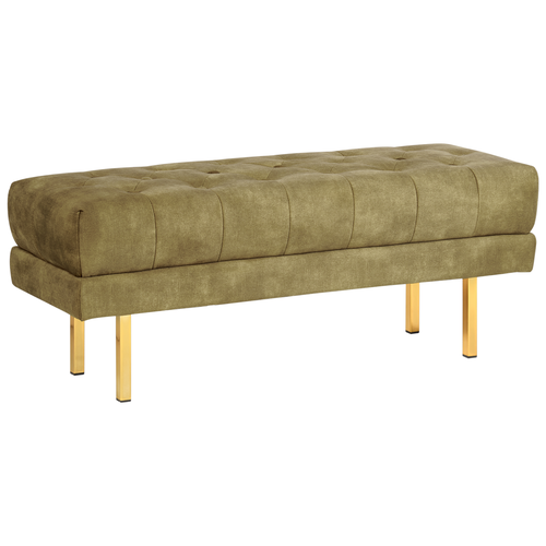 Bettbank Olivgrün aus Samtstoff Gesteppt Knopfheftung 117 cm mit Goldenen Beinen Elegant Sitzbank für Schlafzimmer Flur Garderobe Wohnzimmer