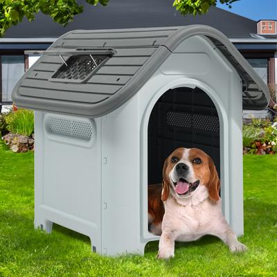 TEMU Yarsca Plastic Dog House, Water Resistant & Anti-uv Pet House Outdoor Indoor, Dog Kennels For Outside Puppy Shelter With Elevated Floor/air Vents/skylight, Grey