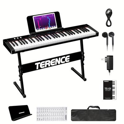 TEMU Terence Keyboard Piano With 61 Semi-weighted Keys & 1800mah Battery Support Midi Usb Interface & Piano Application With Wireless Sheet Music Stand Sticker Bag Audio Cable Earphones