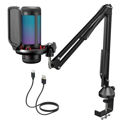 Gaming Usb Microphone Set For Pc, Rgb Condenser Mic With Boom Arm Quick Mute, Rgb Lighting, Pop Filter, Shock Mount, Gain Control For Streaming Podcasting Recording Twitch Youtube
