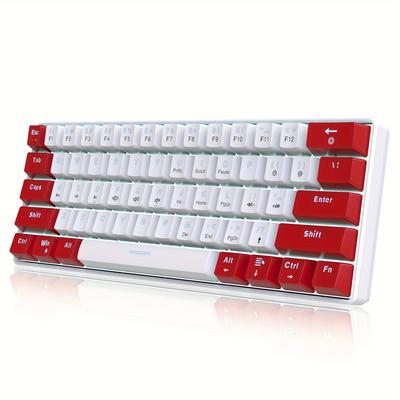 61 Keys Mechanical Wired 60% Mechanical Gaming Keyboard Red Axis Keys Portable Mini Keyboard For Windows Laptop -red White