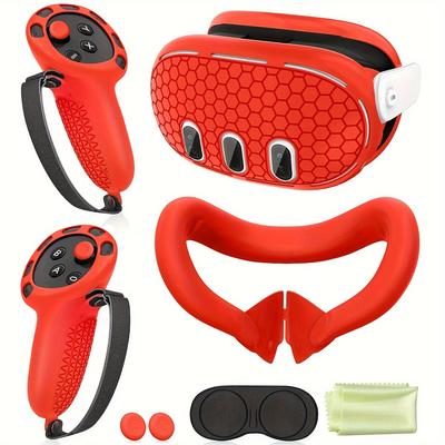 TEMU Silicone Cover Set Compatible With Oculus/ 3, Vr Accessories Protective Cover Includes Controller Grips, Front Shell Headset Cover And Face Cover