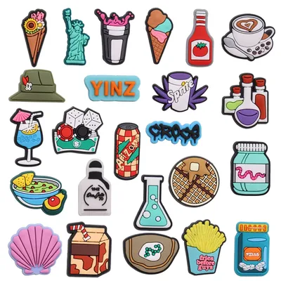 Single Sale 1PCS PVC Shoe Charms Pills Coffee Drink Ketchup Ice Cream Chips Money Milk Freedom