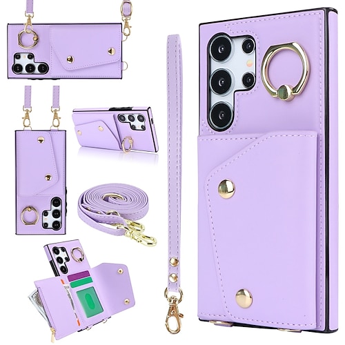 Handy Hülle Handyhüllen Für S26 Ultra Plus S25 S24 S23 S22 S23 FE S21 Ultra Plus A55 5G A35 5G A25 Brieftaschenhülle Reisverschluss mit Trageriemen Mit Handgelenkschlaufe Retro TPU PU-Leder Image