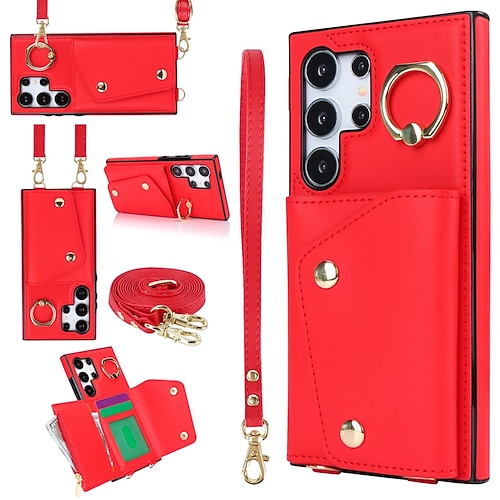 Handy Hülle Handyhüllen Für S25 S24 S23 S23 FE S22 S21 Ultra Plus A55 5G A35 5G A25 A15 Brieftaschenhülle Reisverschluss mit Trageriemen Mit Handgelenkschlaufe Retro TPU PU-Leder Image