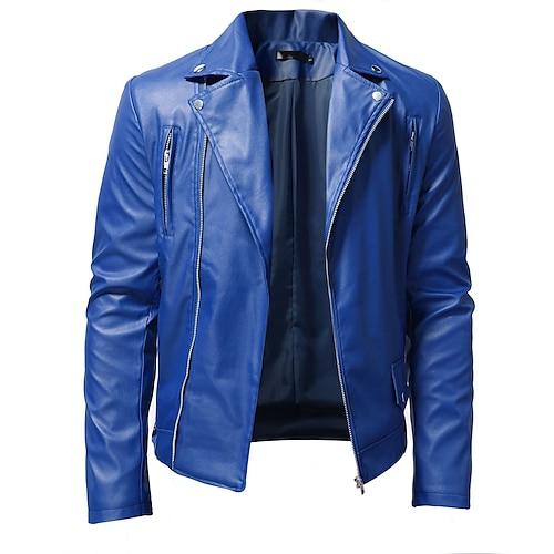 Herren Lederjacke Kunstlederjacke Freizeitjacke Motorrad Jacke Rote Lederjacke Casual Motorrad warm Regendicht Kunstpelzbesatz Herbst Einfarbig Casual Brautkleider schlicht Umlegekragen Regulär