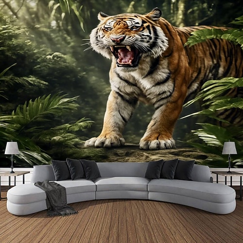 Tigerwald Wandteppich zum Aufhängen, großer Wandteppich, Wanddeko, Fotokulisse, Decke, Vorhang, Zuhause, Schlafzimmer, Wohnzimmer, Dekoration Image
