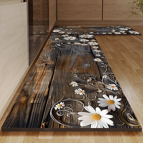 Holz Daisy Bereich Teppich Küchenmatte rutschfeste ölfeste Bodenmatte Wohnzimmer Teppich Indoor Outdoor Matte Schlafzimmer Dekor Badezimmer Matte Eingangsteppich Türmatte