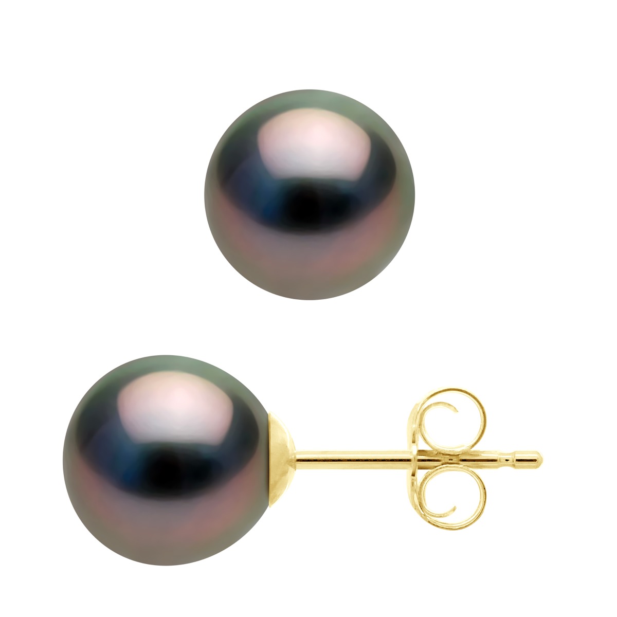 Ateliers Saint Germain Womens Earrings Yellow Gold 375 - Real Cultured Tahiti Pearls Semi Round 7,5-8 mm - One Size