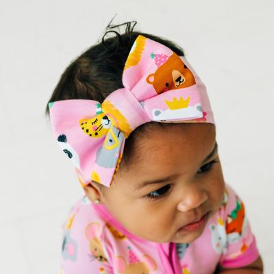 Pink Party Pals Luxe Baby Girl Soft & Stretchy Bamboo Bow Headbands - Newborn - 3T