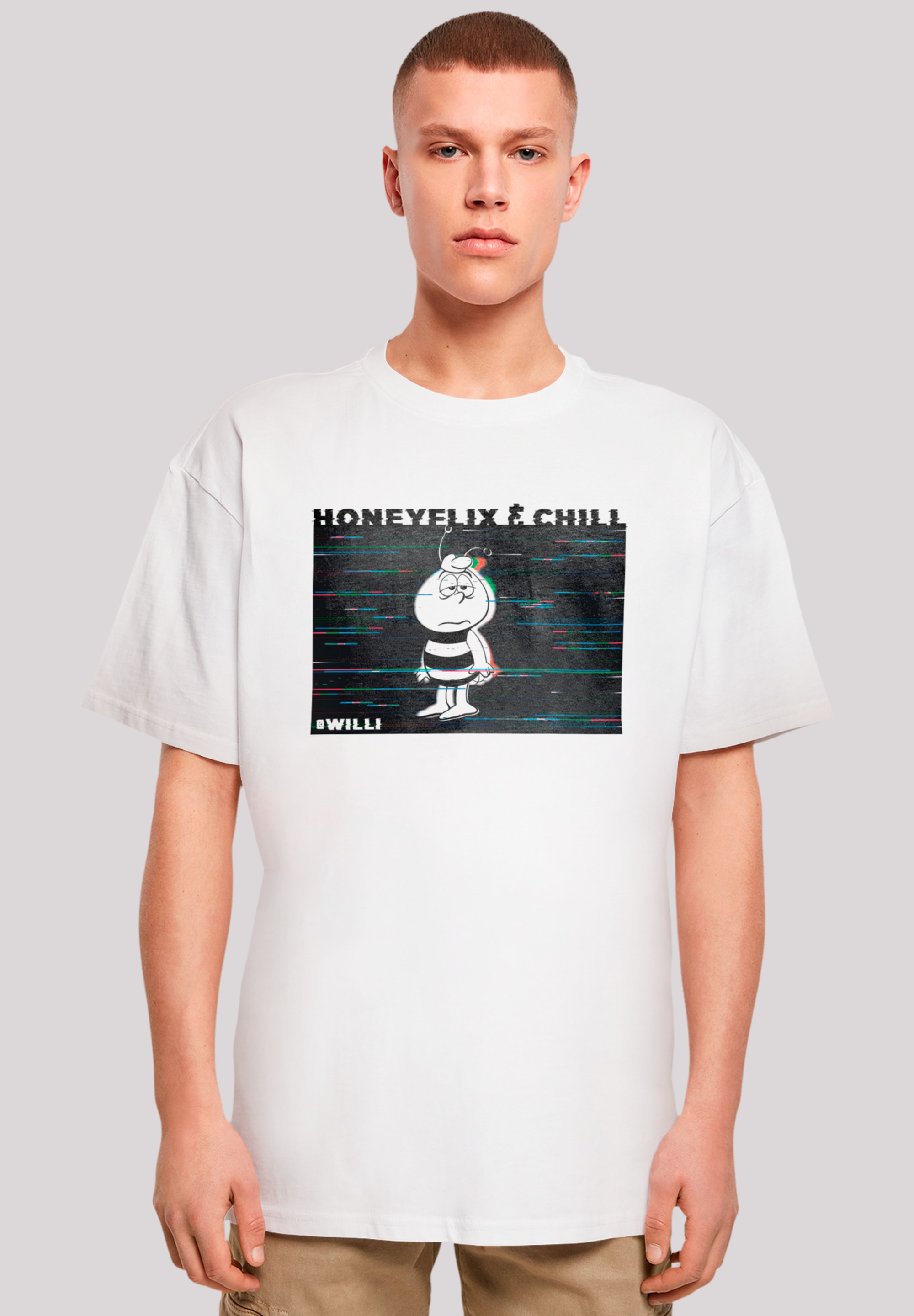 T-Shirt F4NT4STIC "Die Biene Maja Honeyflix And Chill", Herren, Gr. 5XL, weiß, Obermaterial: 100% Baumwolle, oversize, Rundhals, ohne Bündchen, Shirts, Nostalgie, Retro, Heroes of Childhood Image