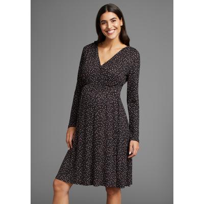 Umstandskleid NEUN MONATE "Für Schwangerschaft und Stillzeit", Damen, Gr. 38, N-Gr, schwarz (schwarz, gepunktet), Jersey, Obermaterial: 95% Viskose (LENZING ECOVERO), 5% Elasthan, bedruckt, gepunktet, modisch, weit, 3/4-Ärmel, Kleider, Stillkleid in... Image