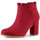 Perphy Women's Ruffle Block High Heels Ankle Boots Red 6 UK/Label Size 8 US