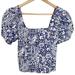 J. Crew Tops | J Crew Puff Sleeve Cotton Poplin Square Neck Top Floral Mermaid Print Top Size 2 | Color: Blue/White | Size: 2
