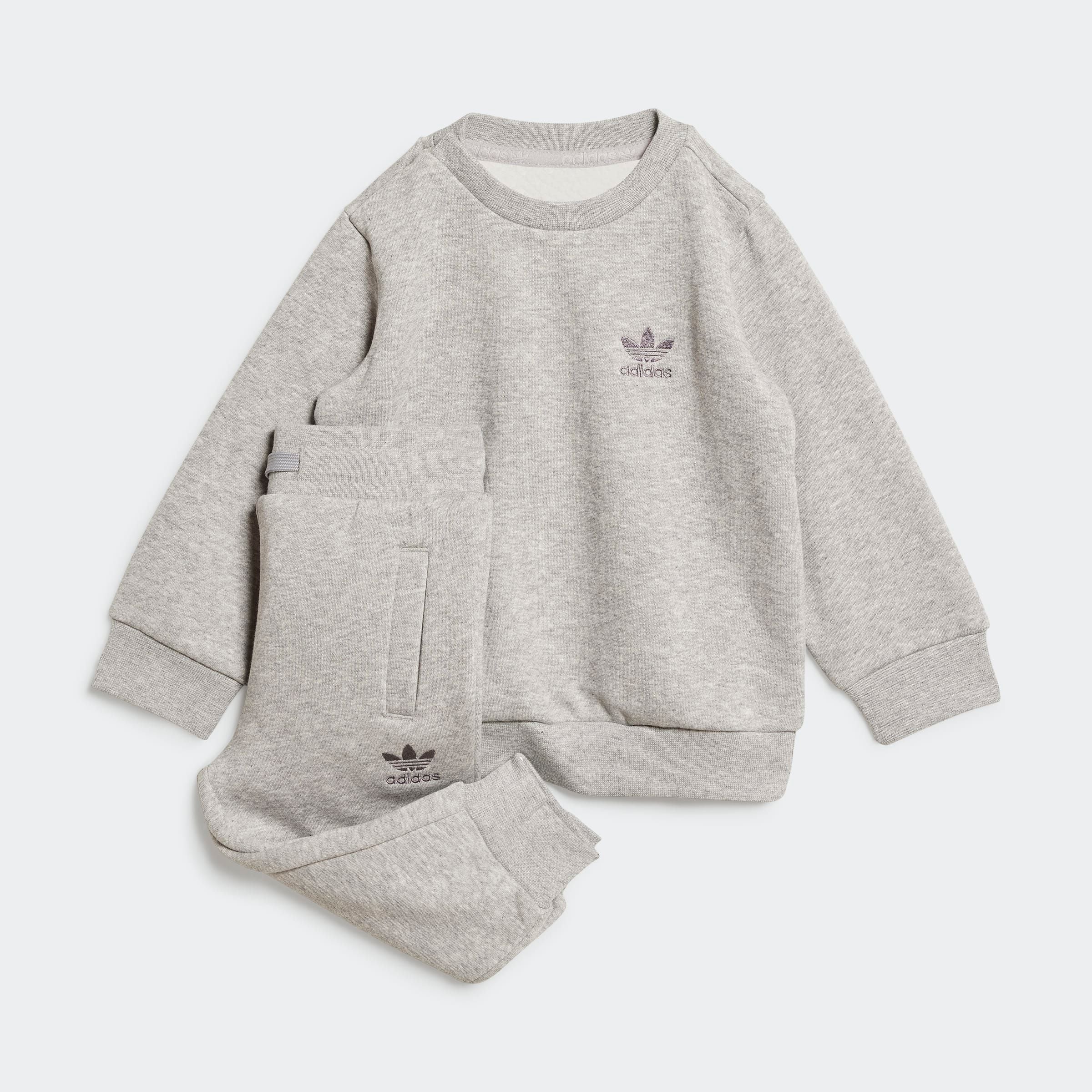 Trainingsanzug ADIDAS ORIGINALS "TREFOIL CS", Kinder, Gr. 80, grau (medium grau heather), Obermaterial: 70% Baumwolle, 30% Polyester, Sportanzüge Image