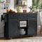 Farmhouse Style Kitchen Island with Drop Leaf, 2 Sliding Barn Door and Power Outlet, Spice Rack Rolling Kitchen Cart