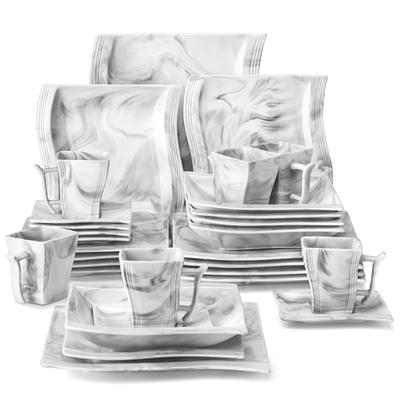 TEMU Dinner Sets, 30-piece Square Porcelain Plates And Bowls Set Dinnerware Sets Marble Grey Dinnerware Sets Tableware With 6-piece Dinner Plates/dessert Plates/soup Plates/cups And Saucers